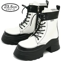 ☆新品未使用☆ 23.5cm ヨースケ YOSUKE 厚底ブーツ レディース ブラックホワイト 厚底 レースアップブーツ 編み上げブーツ ショートブーツ　MY0366