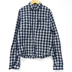アバクロンビー 長袖シャツ トップス チェック柄 胸ポケット コットン キッズ 男の子用 XLサイズ 紺×白 ABERCROMBIE 【中古】