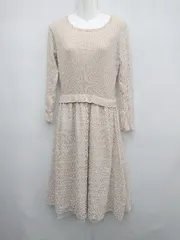 ◇ OPAQUE.CLIP ニット レース 大人可愛い 長袖 膝下丈 ワンピース サイズM ベージュ レディース P  【1310020012495】