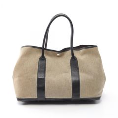エルメス HERMES トートバッグ ガーデンパーティPM グレー レザー キャンバス ガーデンパーティPM レディース Used C