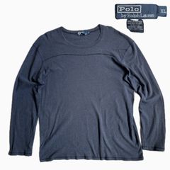 送料無料 即決★ポロ ラルフローレン★XL アメリカ製 ネイビー ロンT 長袖 丸首 胸元 ワンポイント Polo RalphLauren T2501