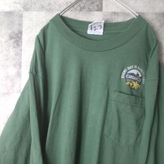 ビンテージロンT☆　USA古着　グリーン　ワンポイント　刺繍　ポケット　L　C28