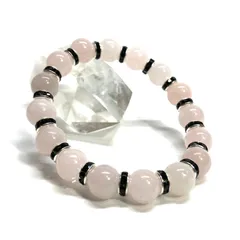 ローズクォーツ パワーストーン ブレスレット 8mm 天然石 （ブラック）メンズ・レディース　男性・女性　数珠ブレス　開運  [d]