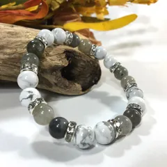 ハウライト&ラブラドライト パワーストーン ブレスレット 天然石 (シルバー) 8mm レディース  ●