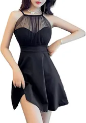 ISLAYCAOLILA キャバドレス ミニドレス クラブドレス パーティードレス ワンピース フレア シースルー ベアトップ リング オフショルダー ノースリーブ ウエストマーク(ブラック,  XL)