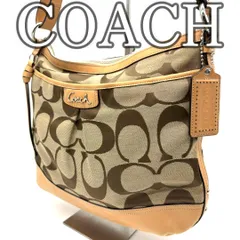【美品】COACH コーチ シグネチャー ショルダーバッグ ベージュ ブラウン レザー キャンバス Y2K 2段階調整 ストラップ 00s Vintage Shoulder Bag