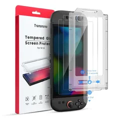 TRANSNOVO【2枚+専用ガイド枠付き】Switch 2 2025専用保護画面ガラスフィルム ニンテンドースイッチ用 強化ガラス 9H硬度 高感度タッチ 迅速な対応貼り付けガイド付き 気泡・キズ防止 高耐久 撥水撥油