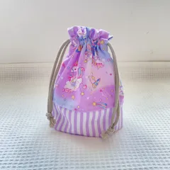 🅝🅔🅦 【 コップ袋 ・ 巾着袋 】ユニコーン ✖️ ストライプ　／ 女の子　紫　パープル　ゆめかわ