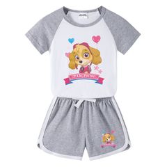 子供服 セットアップ パウパトロール グレー 女の子 夏物 半袖 2点セット 上下セット Tシャツ パンツ ショートパンツ ジュニア おしゃれ 可愛い 送料無料