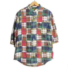 00's ラルフローレン ラグビー 5分袖 マドラスチェック パッチワーク シャツ 半袖 (M) インド綿 ボタンダウン 00年代 旧タグ オールド Y2K　アメリカ古着 USED  ビンテージ ヴィンテージ