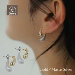 ピアス ドロップピアス 金属アレルギー対応 18Kコーティング レディース 大人 モダン シンプル かわいい エレガント ジュエリー ゴールドxマットシルバー 送料無料 プチプライス高見え CRAIFE