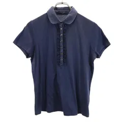 バーバリー 日本製 ハーフボタン 半袖 シャツ 2 ネイビー BURBERRY 三陽商会 レディース 【中古】  【230702】 メール便可