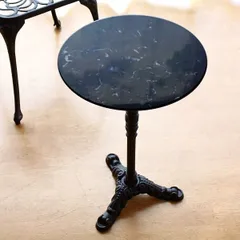 カフェテーブル 大理石 丸 1本脚 高さ60cm コンパクト コーヒーテーブル 丸テーブル 黒 ブラック アイアン 鉄鋳物 おしゃれ アンティーク モダン ソファ ベッド サイドテーブル 円形 玄関 花台 クラシックな大理石テーブル BK