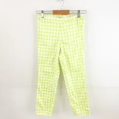 ユニクロ UNIQLO クロップドレギンスパンツ ストレッチ チェック 黄緑 白 S *A117