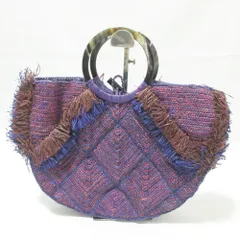 美品 Jamin Puech ジャマンピュエッシュ アッシュペーフランス取り扱い サークルハンドル ラフィアバッグ かごバッグ パープル レディース 古着 中古 USED