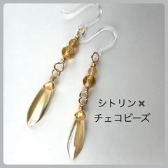 天然石【シトリン】✖️チェコビーズ(ダガー) フックピアス