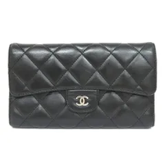 IT332091 シャネル 長財布 三つ折り マトラッセ ラムスキン ブラック レディース CHANEL 中古