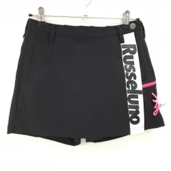 【超美品】ラッセルノ キュロットスカート 黒×白×ピンク サイドロゴ レディース 0(S) ゴルフウェア RUSSELUNO