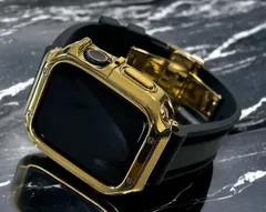 ゴールド&ブラック　アップルウォッチ ラバーベルト カバー　ケース メンズ レディース 38mm 40mm 41mm 42mm 44mm 45mm　メンズ レディース Apple Watch スポーツバンド