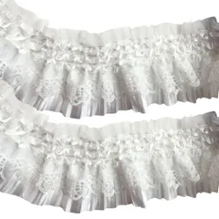【迅速発送】MaT store レース 生地 ハンドメイド リボン フリフリ 手芸 幅広 装飾 フリル リボン 2ヤード (ホワイト)
