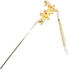 Miaomyao ミャオミャオ 簪 かんざし 一本挿し 髪飾り 和装 着物 留袖 金属 ゴールド フラワー 蓮の花 睡蓮 モチーフ ヘアアクセサリー(ピンク,  ワンサイズ)