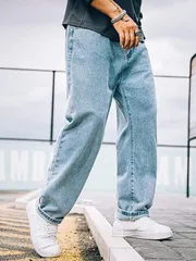 バギー パンツ ゆったり スーパー ワイド デニムパンツ スラックス フィット カジュアル 春 夏 秋 グレー 水色 ダークブルー カラー\HZQ462