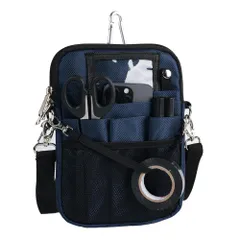 多機能 エプロンバッグ ナースポーチ ウエストバッグ ダブルジッパー 3way ショルダー マチ付き 文具 工具バッグ 作業用 業務用 看護 介護 事務 ベルト付き 撥水 防傷 12ポケット Mサイズ ネイビー [ネイビー]