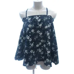 ロペピクニック ROPE Picnic シャツ ブラウス ストラップショルダー オフショルダー 花柄 バルーンスリーブ 七分袖 38 紺 ネイビー /AU