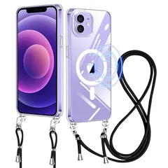 iPhone 12 用 ケース クリア ショルダー iPhone 12 Pro 用 ケース MagSafe対応 iphone12pro 12 用 スマホケース ワイヤレス充電 アイフォン12 12Pro カバー 肩掛け 斜めかけ 縄掛けケース PC+TPU 1