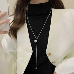 パール ネックレス ラリエット ロング Y字 アクセ 上品　シルバー