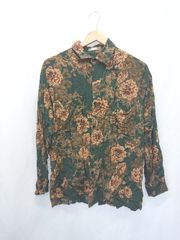 ◇ ⊂ kutir クティール レトロ　個性的　柄シャツ 長袖 花柄シャツ サイズF グリーン系 レディース E  【1411130007743】