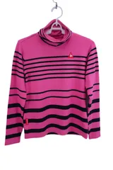 【未使用品】le coq sportif(ルコックスポルティフ) 長袖ハイネックシャツ ピンク黒ボーダー レディース S QGWOJB06 ゴルフウェア 2309-0015 新品