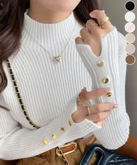 ボトルネック ニットトップス 袖口ボタン