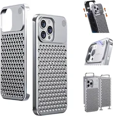 iPhone 15 Pro Max対応 メタルケース 航空アルミニウム合金 超薄型 フレームレス スリム 軽量 放熱冷却カメラカバー 保護ケース シルバー SLAKOP