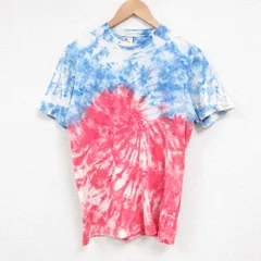 M/古着 ヘインズ 半袖 ビンテージ Tシャツ メンズ 80s ツートンカラー コットン クルーネック 赤他 レッド タイダイ 25may26 中古