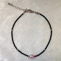 [新品・人気]限定商品‼️ブラックスピネルアンクレット♪沖縄ホタルガラス付き