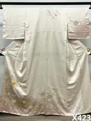 訪問着 金駒 金彩 紋意匠 唐花 鏡裏文 正絹 ガード加工済 躾糸付き X423