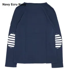 SAINT JAMES セントジェームス 長袖 Tシャツ ロンT 無地 MERID MOD U COUD 0844 エルボーパッチ レディース ユニセックス メンズ Navy Ecru Navy M