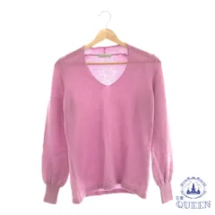 【訳アリ】 mon chou chou モンシュシュ トップス ニット Vネック リブ バルーン袖 長袖 大きめサイズ レディース ピンク L カシミヤ100% 901-14163 送料無料 古着