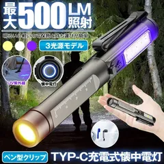 【 見えない汚れも見える 】 懐中電灯 ペンライト  ペン型ライト ブラックライト UV 紫外線ライト ハンディライト led ライト 充電式 クリップ ハンディ ライト USB TYPE-C 充電式 フラッシュライト 作業  防水 小型 持ち運び 軽量