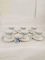 Narumi ナルミ デミタスカップ&ソーサー 7客 ソーサー6枚 白磁 金彩 花柄 青磁 カップアンドソーサー