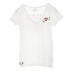 CHROME HEARTS クロムハーツ（原本無） FOTI S/S TEE フォティ ハート ロゴ プリント Vネック 半袖 Tシャツ カットソー ホワイト系 S【中古】