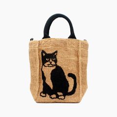 【FABRICO / ファブリコ】ジュートバッグ stitch mini「CAT」/  ネコ 猫柄 ハチワレ 猫プリント  ショルダー トート ハンド