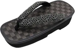 信貴 雪駄 メンズ 下雪駄 げせった 市松 黒畳 厚底 草履 紗綾形 日本製(Ichimatsu,  26.0 cm F)