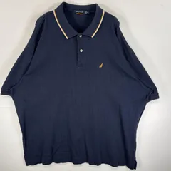 古着 ノーティカ NAUTICA 半袖 ポロシャツ ワンポイント ロゴ 刺繍 大きいサイズ 2ボタン XXL  ネイビー系 無地 メンズ