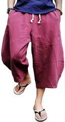 GANATA（ガナタ） リラックス ハーフパンツ ゆったり サルエル アラジン タイ カジュアル 半ズボン ワイド ユニセックス( ワインレッド,  M)