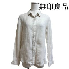 無印良品　レディース　リネンブラウス　リネンシャツ　長袖　レギュラーカラーシャツ　アイボリー　生成り　無地　Ｍ