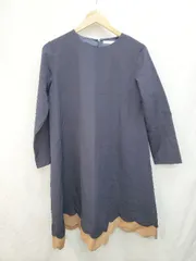 ◇ merlot plus メルロープリュス バイカラー 長袖 膝丈 ワンピース 表記無し ネイビー ベージュ レディース P  【1405090017027】のサムネイル