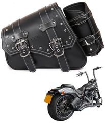 新品 QJBOMTO オートバイ サドル バッグ サイドバッグ - サドル バッグ ソフテイル PVC レザー ハーレー スポーツスター用 防水 サイド ツール バッグ ユニバーサル ストレージ ツール バッグ バイク用 カップ ホルダー付き ブラック (左側