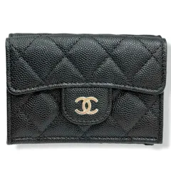 未使用　シャネル　3つ折り財布　マトラッセ　キャビアスキン　ブラック　箱有cw1